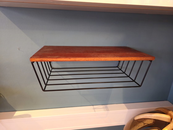 Image 1 of Vintage Midcentury Wall Cabinet Wall Rack Steel Teak Veneer