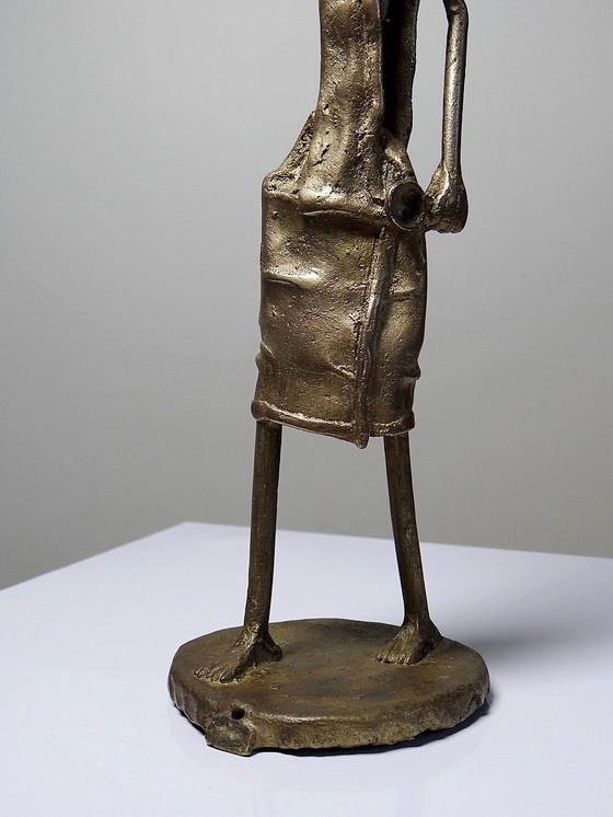 Image 1 of Statuette Africaine Bronze à la Cire Perdue Porteuse d'Eau Burkina Faso