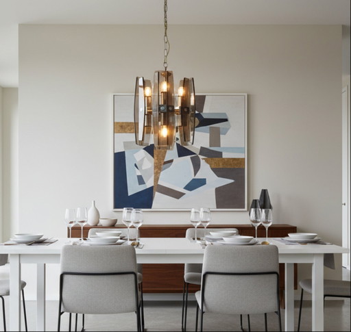 Veca Italiaanse glazen hanglamp met 6 lampen, jaren 70