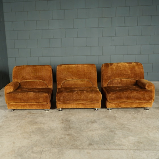 Image 1 of Midcentury modular sofa - brown rib fabric - 1970s