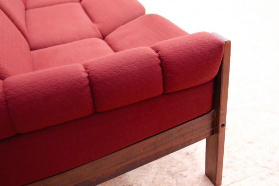 Vintage Scandinavian Style Three-Seater Lounge Sofa, Mid-Century Modern Seating, 1970s, Textile, Wood, Brown (photo 7 of 8)