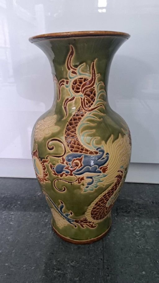 Grote Vintage Vietnamese Biên Hoa Keramische Vaas met Hemelse Draak - 53 cm