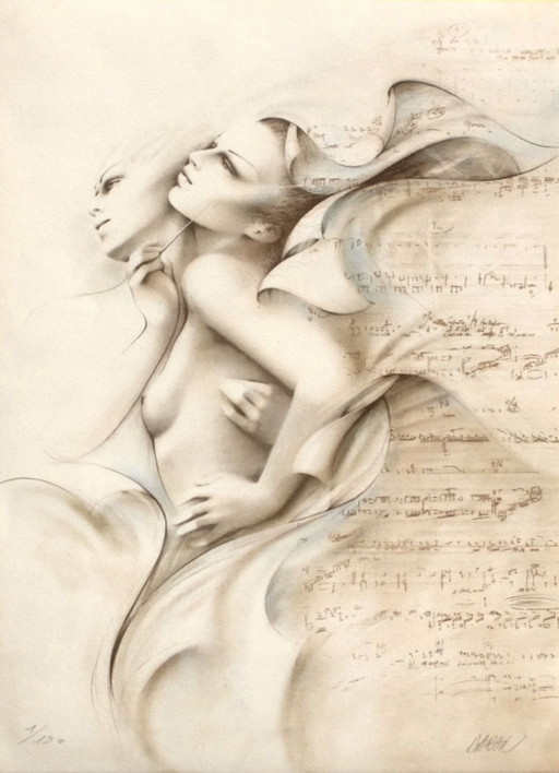 Gérard DARAN La musique Gesigneerde litho 1990