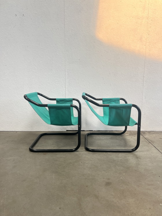 Image 1 of Zwei dänische Vintage-Sessel, Xcol, schwarzer Stahl mit grünem Stoff, 1980er Jahre
