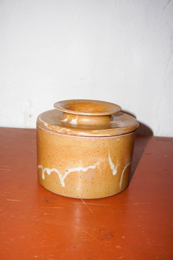 Image 1 of Vintage Beurrier À Eau En Grès * French Water Butter Dish * Breton Rustic Butter Keeper