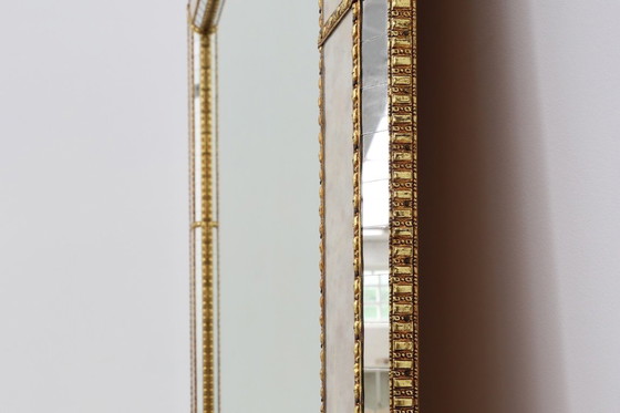 Image 1 of Large 20th Century Venetian Trapezium Mosaic Mirror with Brass Garlands