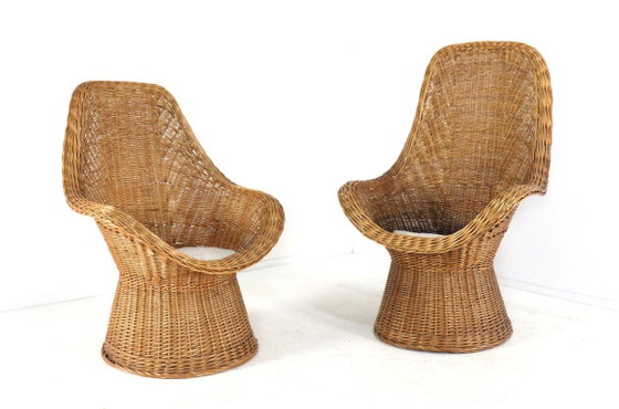 Image 1 of Set van 2 vintage rattan rotan stoelen fauteuils met kussentje