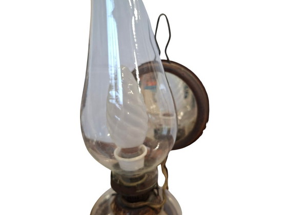 Image 1 of Pair of Vintage DITMAR Lamps – Antique Electrified Oil Lamps with Reflective Mirror