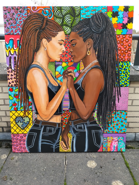 Image 1 of Uniek groot schilderij " In Verbinding"