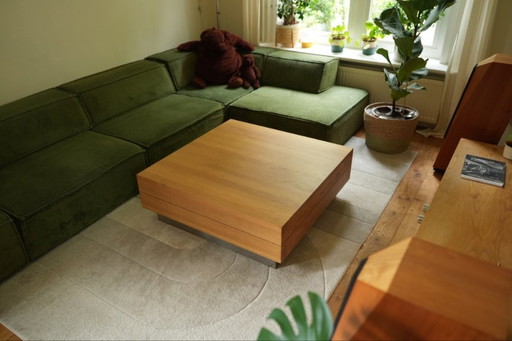 Massief hout + rvs salontafel mid-century japandi