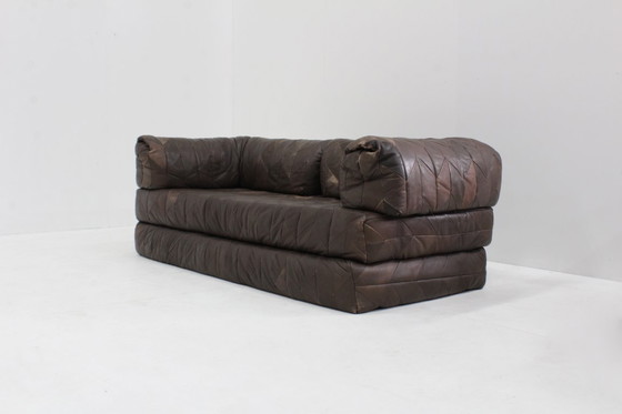Image 1 of Vintage leren patchwork sofa  daybed jaren 70