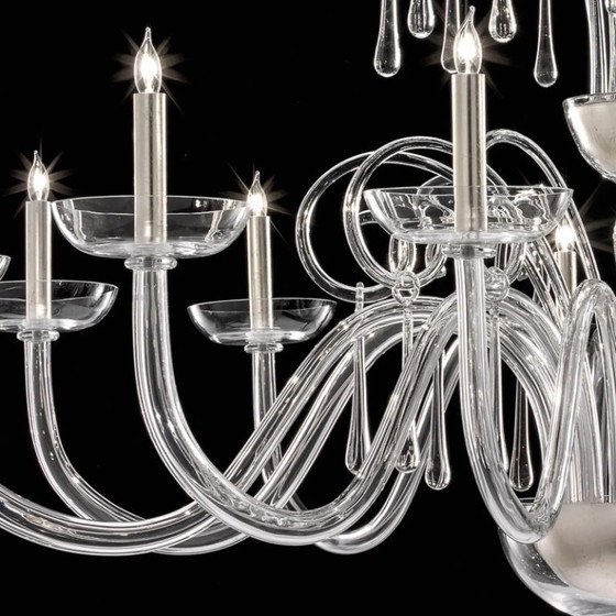 Image 1 of Lámpara de araña Grand Venetian “Curls” de cristal de Murano en cristal transparente.