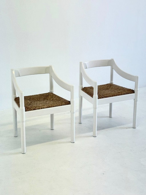 Set of two Carimate chairs by Vico Magistretti in white