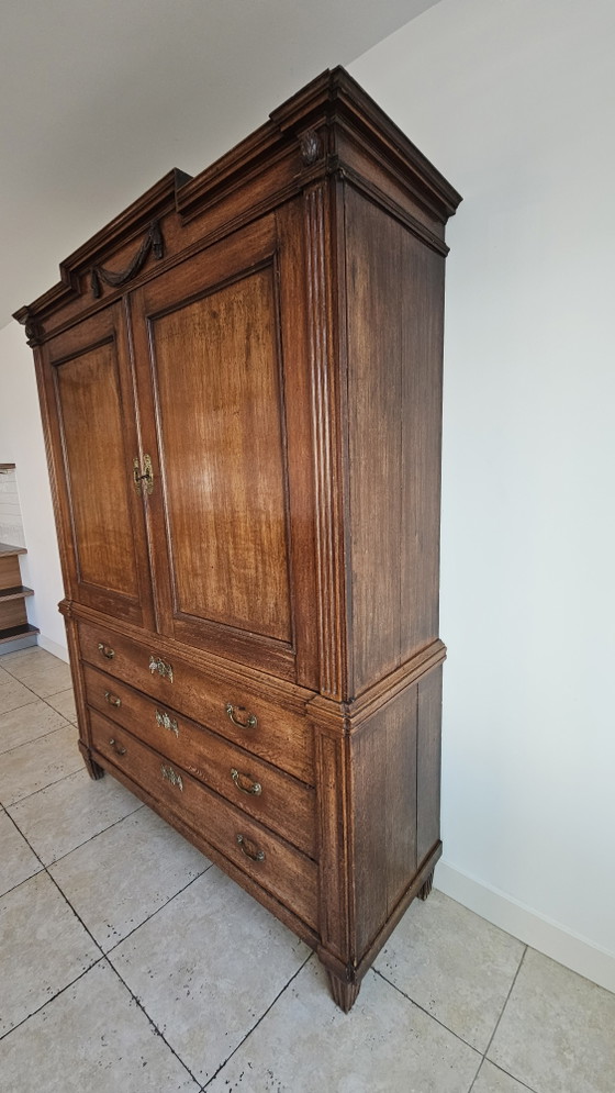 Hollands eikenhouten kabinet van circa 1800, mangaanrood geschilderd – Kasten, Wood, Brass (photo 4 of 5)