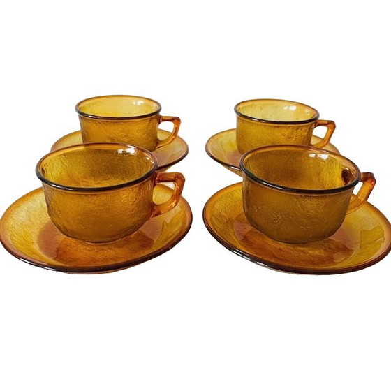 Image 1 of Set di servizio da colazione in vetro ambrato vintage anni '60