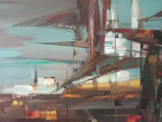 Pintura al óleo original Paisaje urbano abstracto – Pinturas y dibujos, Canvas (photo 4 of 11)