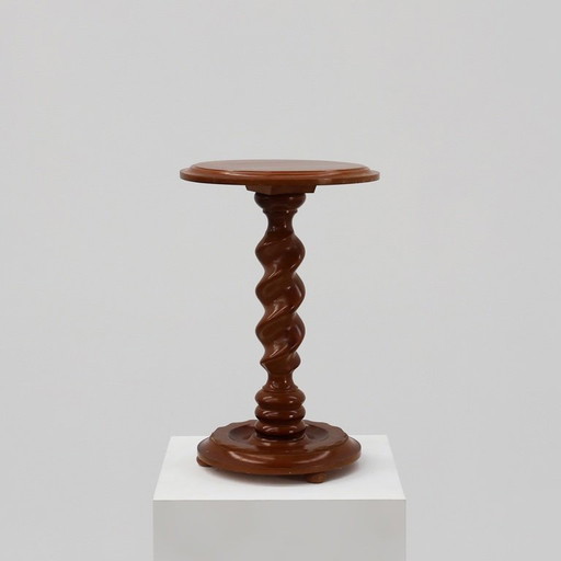 Mesa auxiliar o pedestal Art Déco de roble macizo con base retorcida, Francia años 40