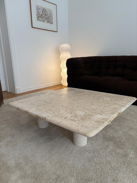 Image 1 of Travertijn salontafel, Angelo Mangiarotti, Italië, jaren 70