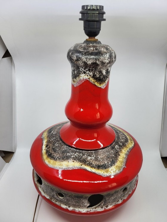 Image 1 of Lampada da terra vintage in ceramica della Germania Ovest, rossa, a doppia illuminazione, anni '70.