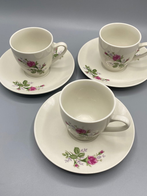 Ensemble de 3 tasses et soucoupes en porcelaine – Motif Rose – Boshan China – decoratieve objecten (photo 2 of 4)