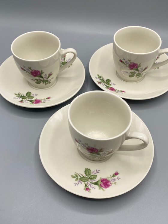 Ensemble de 3 tasses et soucoupes en porcelaine – Motif Rose – Boshan China – Objets déco (photo 2 of 4)