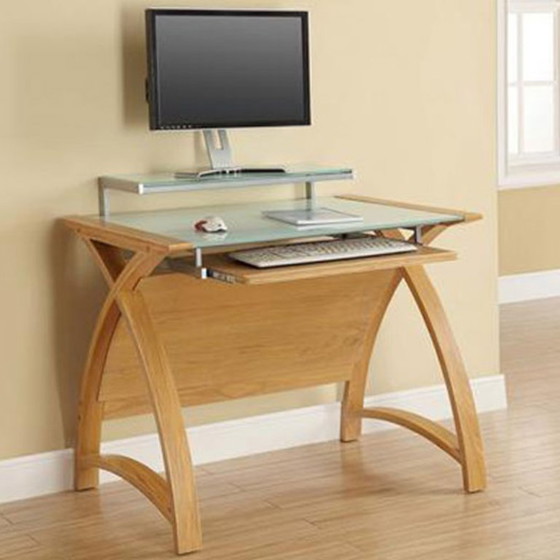 Stijlvol eikenhouten computer meubel met glazen blad, Cohen computerdesks UK, Bureau, Bruin, Modern (foto 12 van 14)
