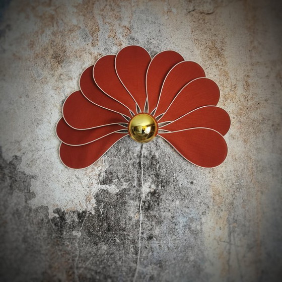 Image 1 of Applique Murale, Modèle Paon, 11 Pétales en Rotin et Lin (Teinte Personnalisable)