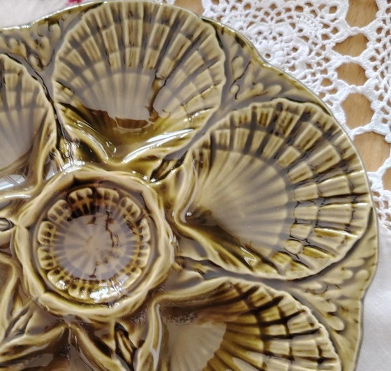 Image 1 of Sarreguemines vintage oyster plate oyster shells serving plate majolica faience