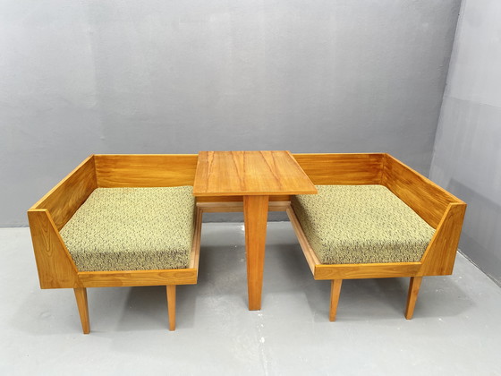 Image 1 of Divano in legno di metà secolo con tavolino laterale – Design modulare, anni '70
