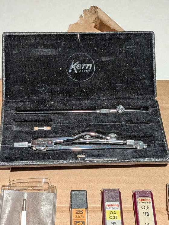 Image 1 of Ensemble de bureau d'architecte vintage – Faber-Castell, Kern Aarau et Rotring – design du milieu du siècle