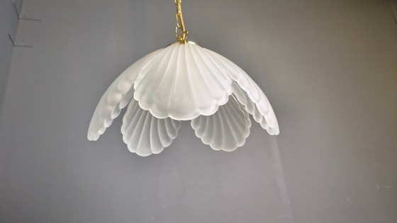 Image 1 of Vintage Italiaanse kroonluchter van glas en messing, jaren 70.