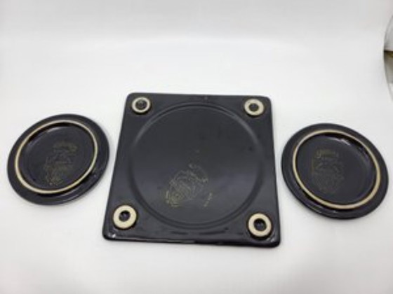 Image 1 of Sottobicchieri smaltati e sottobicchieri di Manufacture Des Emaux De Longwy 1798, Francia, anni '70, set di 3