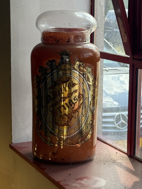 Image 1 of Vaso da farmacia antico in vetro Art Nouveau con coperchio