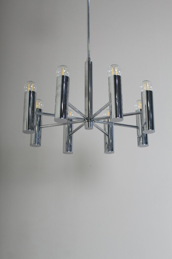 Image 1 of Lampada a sospensione cromata dal design vintage Hustadt Leuchten