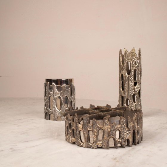 Set da tavola brutalista in bronzo argentato di Morbelli, Italia, anni '70 – Arte, Scrivanie (photo 14 of 18)