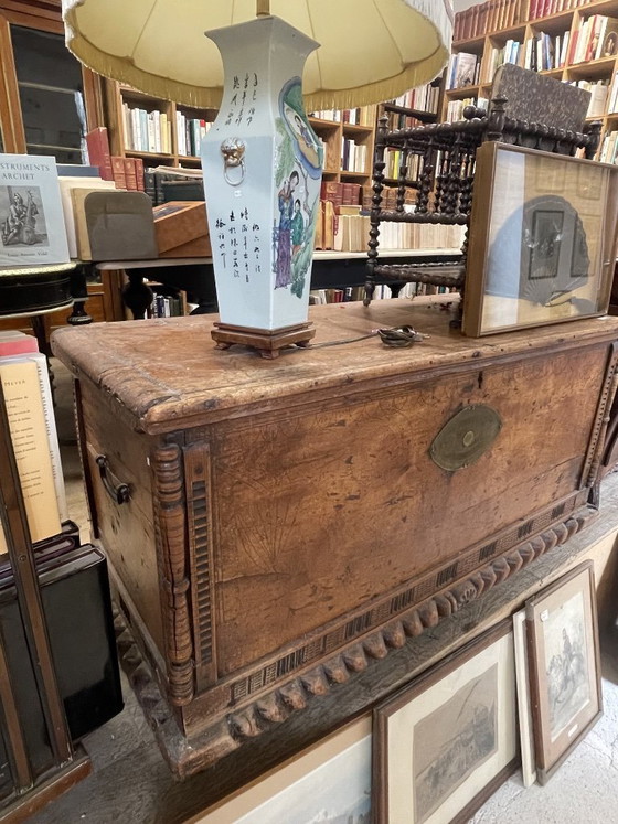 Image 1 of Antique carved wooden chest