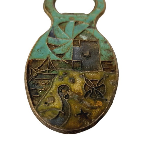 Image 1 of Apribottiglie da birra vintage in ottone con smalto sul manico