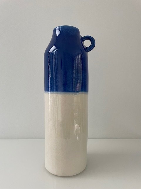 Krug/Vase Blau Weiß glasiert Keramik