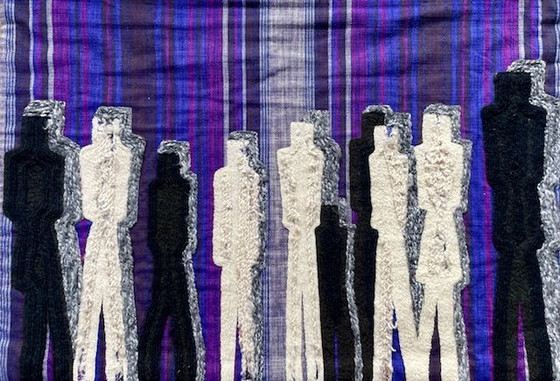 Image 1 of Vintage Tapestry With Tufted Figures | 144 x 77 cm | Wool On Textile