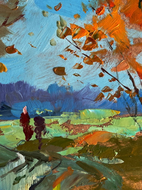 Image 1 of Dipinto ad olio originale Paesaggio rurale Natura Autunno Sentiero nel campo