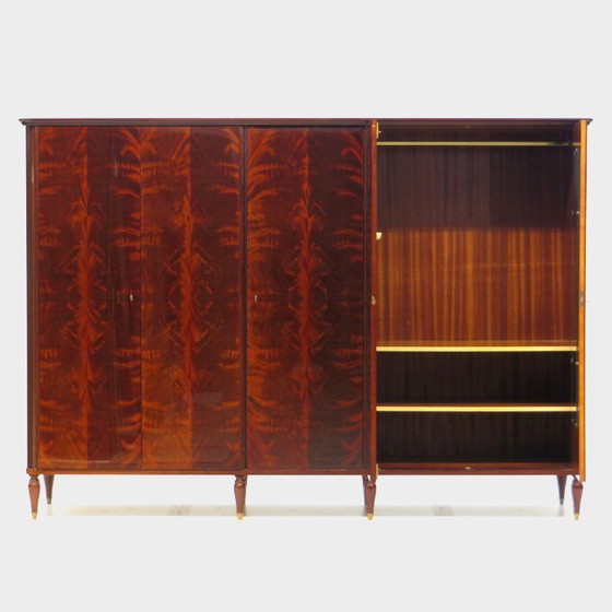 Image 1 of Large vintage mid century Art Deco 5-door wardrobe in flamed mahogany, 1920s