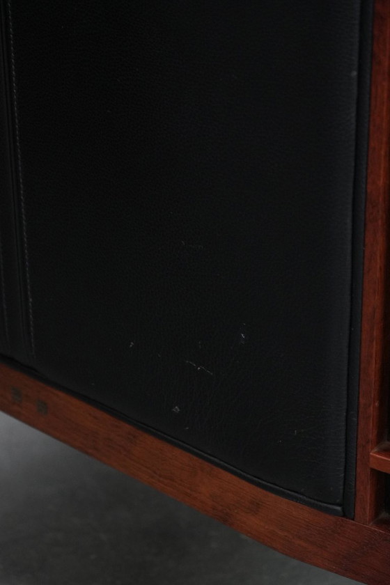 Image 1 of 2 x Black cowhide Art Deco design armchairs with high backs by Schuitema