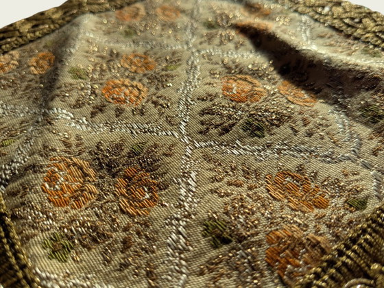 Image 1 of Vintage placemat met bloemenpatroon en gouden rand – jaren 70/80, 20x20 cm