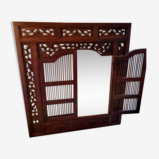 Balinese spiegel met luiken, Hout Indonesië 120X130cm