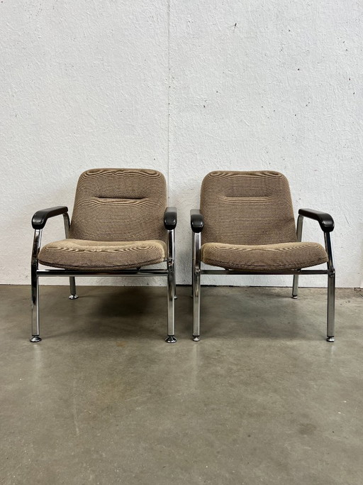Set Vintage Chromen Buisframe Fauteuils, Nederland 1970's