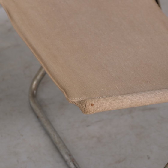 Image 1 of Niels Gammelgaard 'Cox' Folding Linen Mid-Century Chrome Lounge Chair