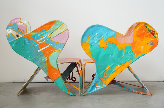 Image 1 of Guido Coletti Sculptural Modular Chairs (1995) – Heart-Shaped Abstract Collage