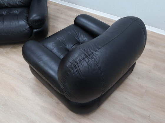 Image 1 of Paar Mobil Girgi Sapporo Sessel, schwarzes Leder, Italien, 1970er Jahre