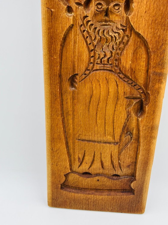 Image 1 of Moule ancien à spéculoos Saint Nicolas grand format bois sculpté