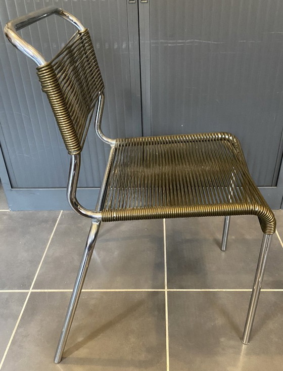 Sedia Scoubidou o Spaghetti Verde Kaki Cromata Vintage 1960 – Sedie da pranzo, Plastica (photo 6 of 20)